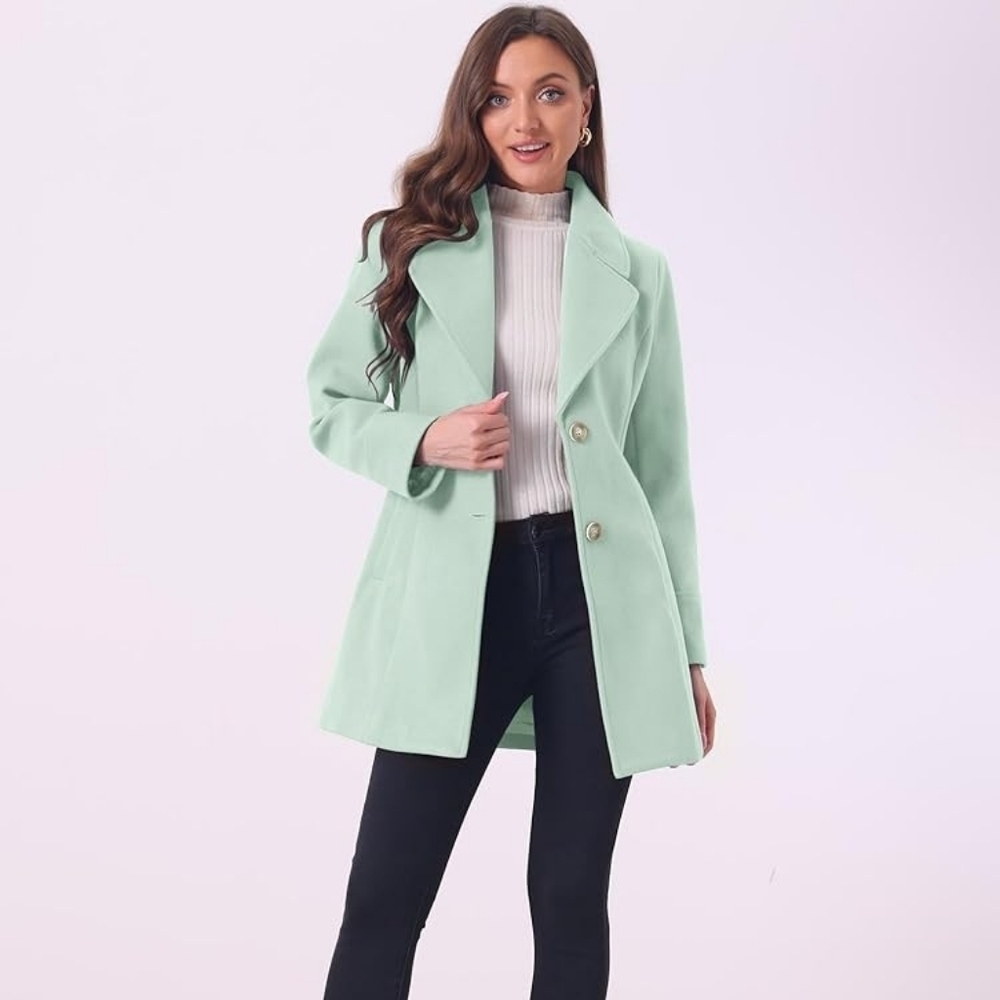 Allegra K Notched Shawl Collar Single Breasted Long Coat, Color Green Size M